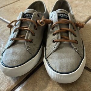 Sperry Top-Sider Deck Shoes Women's 7 Grey Canvas Slip-On Style #STS9055